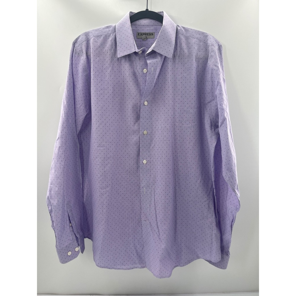 Express Fitted Mens Large Purple Micro Stripe Polka Dot Long Sleeve Button Down